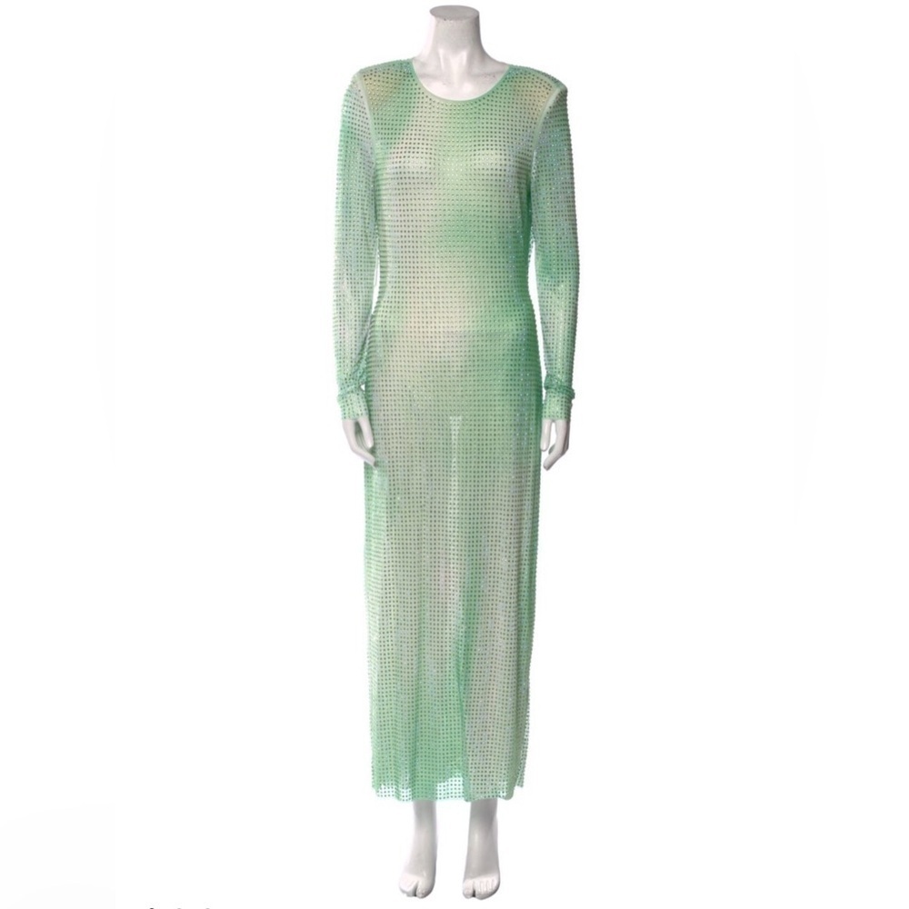 SELF-PORTRAIT Mint Green Crystal Embellished Mesh Midi Dress Size 8 NWT - Picture 8 of 10